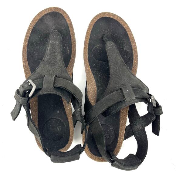 Teva Black Suede Women's Mahonia 3-Point Thong Wedge Cork Buckle Sandal 8 - Picture 6 of 7